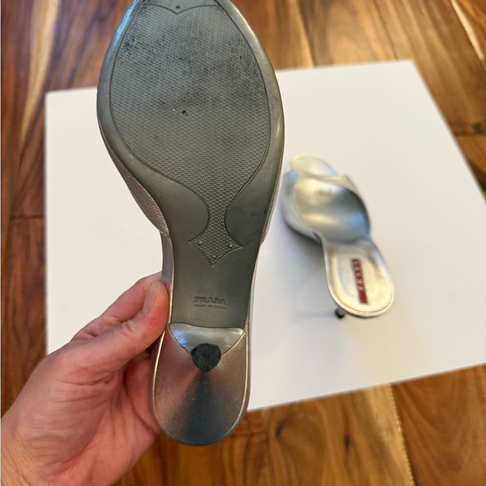 Prada Silver Mules with Low Heel Sleek Modern Design - Picture 4 of 7